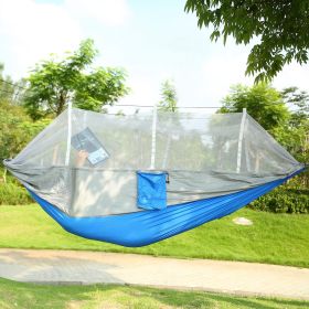 1Pc 600lbs Load 2 Persons Hammock With Mosquito Net Outdoor Hiking Camping Hommock Portable Nylon Swing Hanging Bed With Strap Hook Carry Bag (Color: Grey)